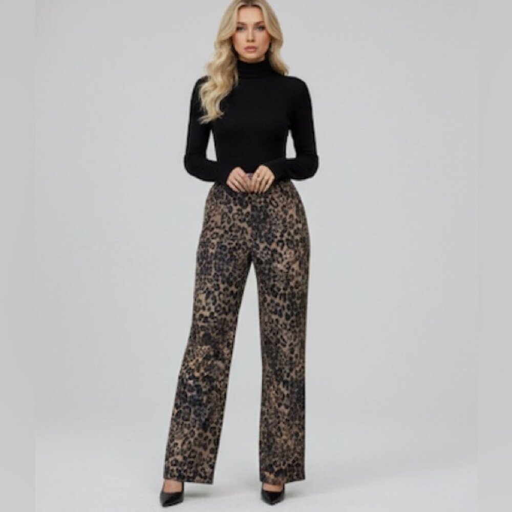 Leopard Print Casual High Waist Loose Flare  Pants